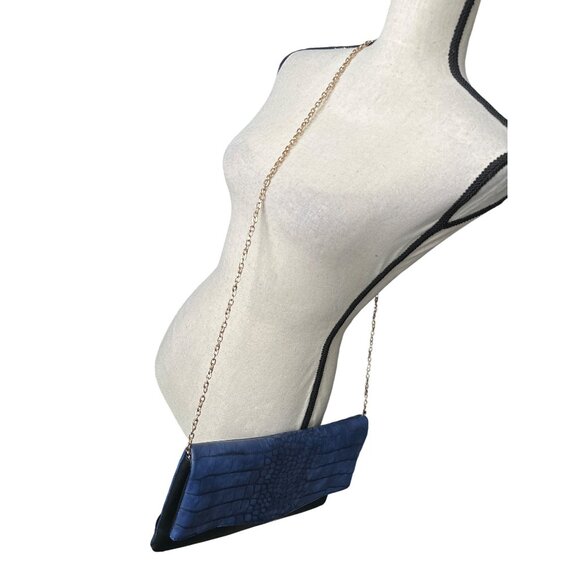 Urban Expression Envelope Bag Blue Black Croc Leather Gold Chain Flap Close - Picture 6 of 8